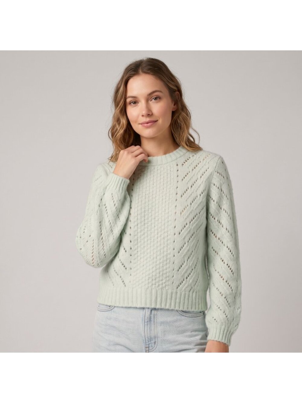 Elodie Women's Pointelle Knit Pullover Sweater Top in Pale Green Color & size XS